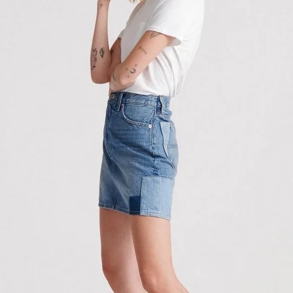 Lucky Brand Patchwork Color Block Denim Mini Skirt 26 - Picture 2 of 10